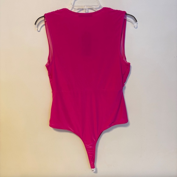 21 Saints Plunging V Neck Sleeveless Elastic Stretchy Bodysuit Hot Pink Large - Picture 2 of 4